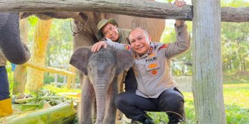Kapolda Riau Irjen. Herry Heryawan dan seekor anak gajah yang diberi nama Nona Seroja.