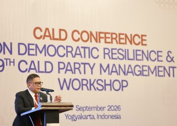 Sekjen PDIP Hasto Kristiyanto dalam pembukaan CALD Conference on Democratic Resilience in Southeast and East Asia sekaligus 9th CALD Party Management Workshop di Karaton Ballroom, Hotel Royal Ambarrukmo, Yogyakarta. (Foto: Monang Sinaga dan Tim Media PDIP)